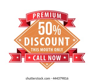 Modern High Quality Label with Ribbons on White Background. Vector Isolated Illustration.