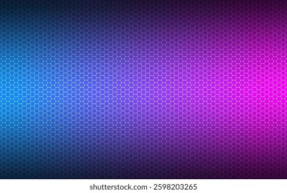 Modern high resolution blue and pink geometric background with polygonal grid. Abstract black metallic hexagonal pattern. Simple vector illustration