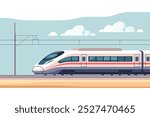 Modern high speed aerodynamic passenger electric train on rail. Vector illustration in minimalistic style.