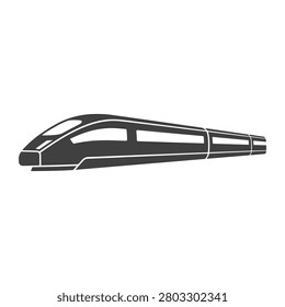 Modern high speed bullet train icon depicted in a simple flat black and white vector style