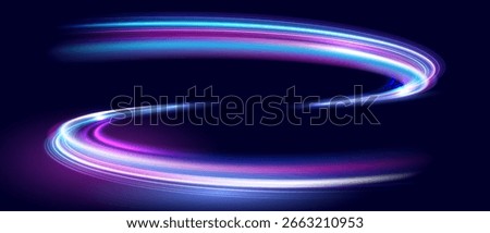 Modern high speed movement, technology concept. Fast moving light streams. Abstract neon light trails, Dynamic swirling light effects, Glowing light arcs. Creative design element. Vector EPS10.