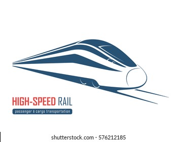 Modern high speed rail emblem, icon, label, silhouette. Vector illustration.