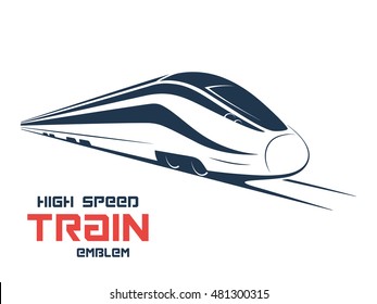 Modern High Speed Train Emblem, Icon, Label, Silhouette. Vector Illustration.