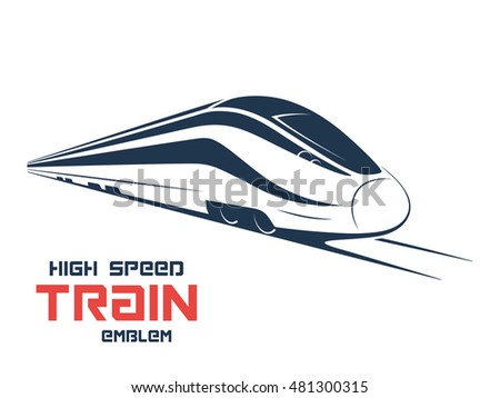 Modern high speed train emblem, icon, label, silhouette. Vector illustration.