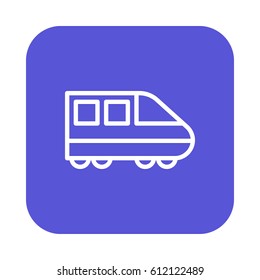 Modern high speed train flat line icon, linear vector sign on colorful rounded square button isolated on white. Symbol, logo illustration. Flat design, pixel perfect