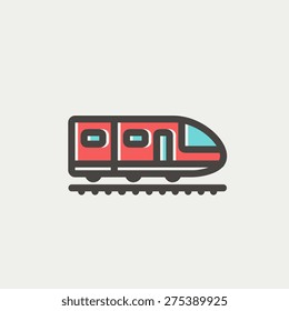 Modern high speed train icon thin line for web and mobile, modern minimalistic flat design. Vector icon with dark grey outline and offset colour on light grey background.