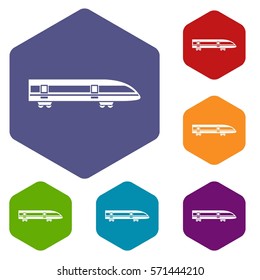 Modern high speed train icons set rhombus in different colors isolated on white background