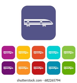 Modern high speed train icons set vector illustration in flat style in colors red, blue, green, and other