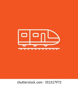 Icono moderno de línea de tren de alta velocidad para web, móvil e infografía. Icono blanco vector aislado en fondo rojo.
