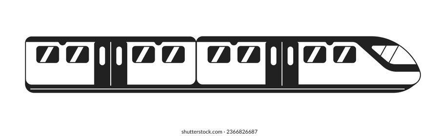 Moderno objeto vectorial plano monocromo del tren de alta velocidad. Vagón de ferrocarril. Metro. Transporte ferroviario. Icono de línea fina blanca y negra modificable. Dibujo gráfico simple de dibujos animados para el diseño web