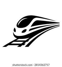 Modern high speed train silhouette on railway tracks with streamlined design, ideal for rail transport, travel, infrastructure and mobility concepts.