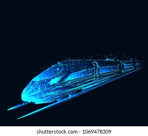 Modern high speed train. Traveling concept. Low poly vector illustration. 