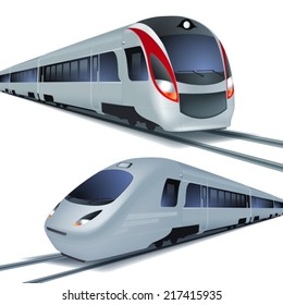 Modern high speed trains, isolated on white background. EPS10 vector.