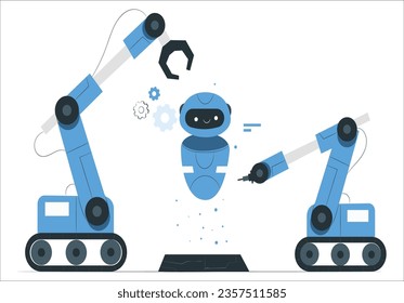 Moderno High Tech Auténtico Brazo Robot Con Procesador Super Computadora Contemporáneo. Manipulador Robótico Industrial Terminar Effector de reparación de AI Bot. Manipulador de robots industrial. 2424