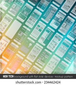 Modern high tech background design with a lot of transparent devices mockup as backround. Ideal for brochure covers, business cards, pages, flyers and so on.