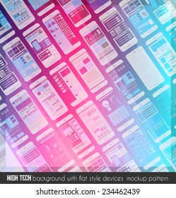 Diseño de fondo moderno de alta tecnología con muchos dispositivos transparentes se burlan como fondo. Ideal para portadas, tarjetas de visita, páginas, volantes, etc.