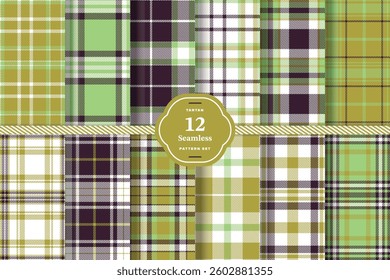 Modern Highland Gold and Pale Straw Seamless Tartan Fabric Design Set of 12