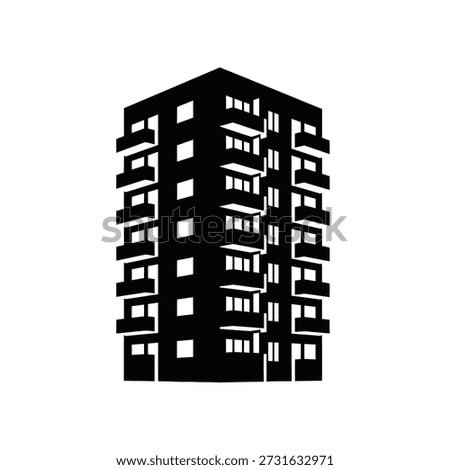 Modern high-rise apartment building flat design vector illustration isolated on white background