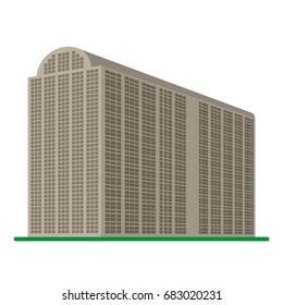 A modern high-rise building on a white background. View of the building from the bottom. Isometric vector illustration.
