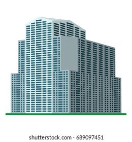 A modern high-rise building on a white background. View of the building from the bottom. Isometric vector illustration.
