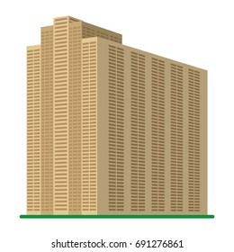 A modern high-rise building on a white background. View of the building from the bottom. Isometric vector illustration.

