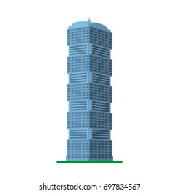 A modern high-rise building on a white background. View of the building from the bottom. Isometric vector illustration.
