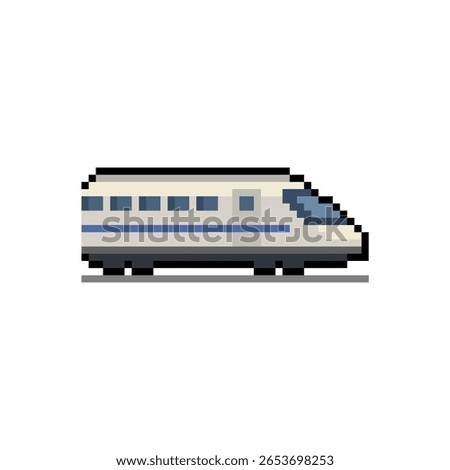 A modern high-speed train in sleek 8-bit pixel art style. Great for futuristic games, rail systems, and modern transport designs.