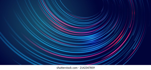 Modern high-tech background for presentations and websites. Abstract background with glowing dynamic lines. Futuristic wavy red-blue stripes with arrows.