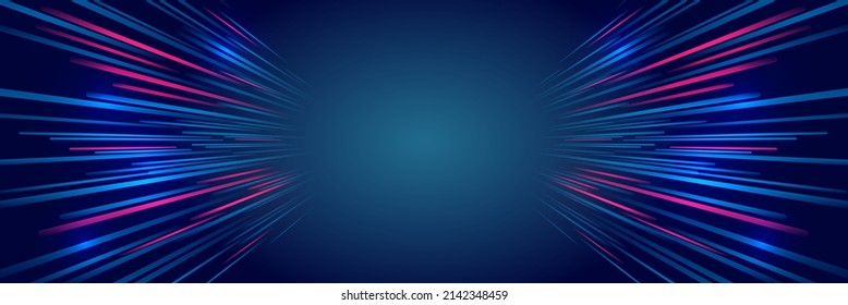 Modern high-tech background for presentations and websites. Abstract background with glowing dynamic lines. Futuristic red-blue stripes in the form of a fast tunnel, moving stars.