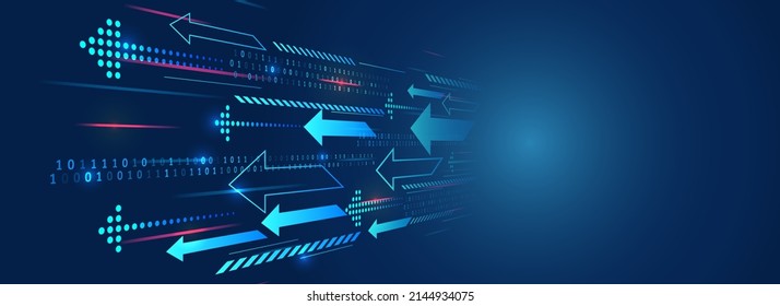 Modern high-tech background for presentations and websites. Abstract background with glowing dynamic lines. Futuristic red-blue stripes with arrows.