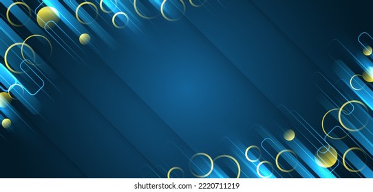 Modern high-tech background for presentations and websites. Abstract background with glowing dynamic objects. Futuristic red-yellow stripes with lines and circles.