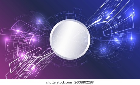 Modern high-tech background for presentations and websites. Abstract background with glowing dynamic lines. Futuristic blue stripes with circles. 