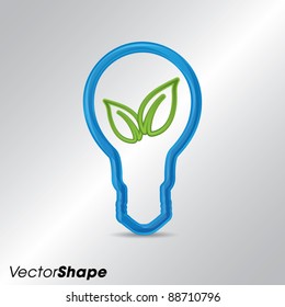 Modern high-tech bulb with green leaves inside, ecology concept, vector illustration
