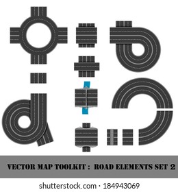 Modern Highway Map Toolkit. Top View Position. Connectible Road
