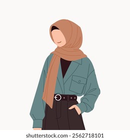 Modern Hijabi Girl in Stylish Casual Outfit Faceless Illustration