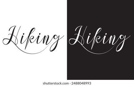 Modern hiking brush lettering with a mountain silhouette. It also symbolizes the visual visibility of the logo. Vector illustration. EPS 10