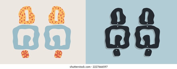 Modern hippie Earrings template with organic shape for Laser cut wooden. Vector isolated silhouette