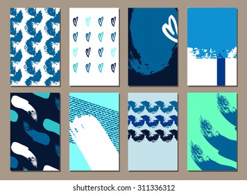 Modern Hipster Background. Sea background.  Set of Trendy Posters with hand drawn  Style. Business Contemporary Design. Hand Drawn Elements for Placards, Flyer. Card, for invitation or announcement