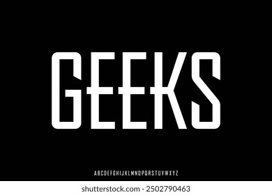 Modern hipster condensed alphabet display font vector. Geeks typeface