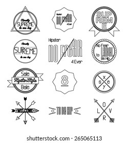 Modern hipster line signs and label on white background