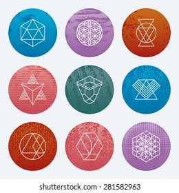 Modern hipster linear geometric emblems, icons, backgrounds set vector