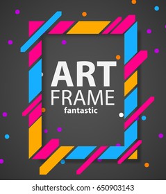 Modern hipsters frame for text. Dynamic geometric frame on black background. Business cards, invitations, gift cards, flyers and brochures