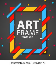 Modern hipsters frame for text. Dynamic geometric frame on black background. Business cards, invitations, gift cards, flyers and brochures