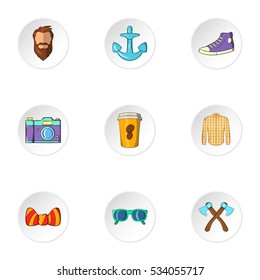 Modern hipsters icons set. Cartoon illustration of 9 modern hipsters vector icons for web