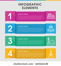 Modern historic infographic template. infographic design with historic icons includes mosque, coliseum. can be used for presentation, diagram, annual report, web design.