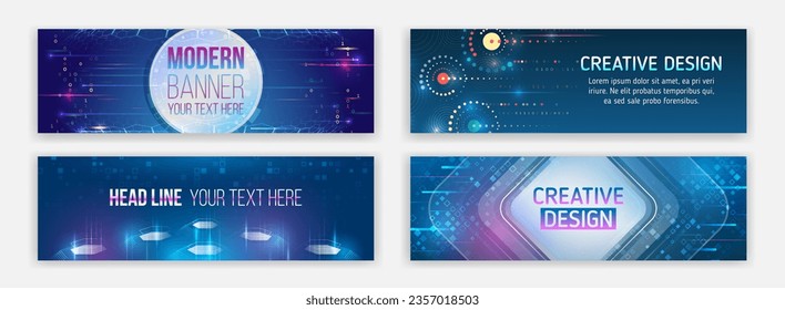 Diseño moderno de alta tecnología para sitios web y redes sociales. Tecnología, medicina, ciencia, ingeniería, inteligencia artificial. Concepto de computadoras de alta tecnología. Juego de plantillas de banner futurista.