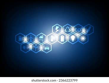 Modern hi-tech, science, futuristic technology concept. Abstract digital high tech city design for banner background. eco icon set. eco friendly, ecology, green technology and environment symbols.