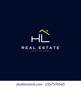 modern HL letter real estate logo in linear style with simple roof building in blue