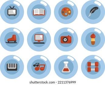 Modern hobbies, illustration, vector on white background.