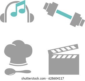 Modern hobby and activity icons mint/grey